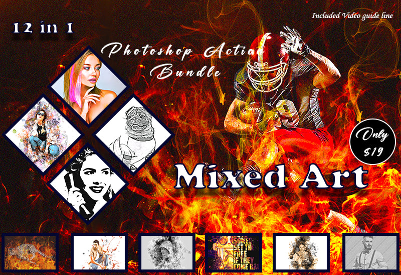 12 Mixed Art Photoshop Actions Bundle - Artixty