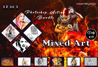 12 Mixed Art Photoshop Actions Bundle - Artixty