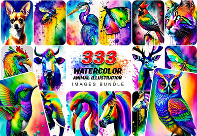 333 Watercolor Animal Illustration Images Bundle - Artixty
