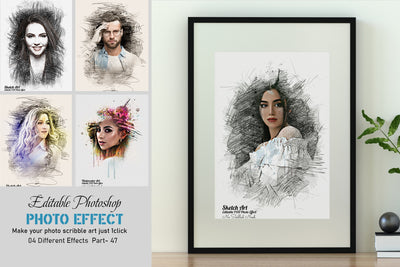 32 Unique Portrait Drawing Photo Effects Bundle - Artixty
