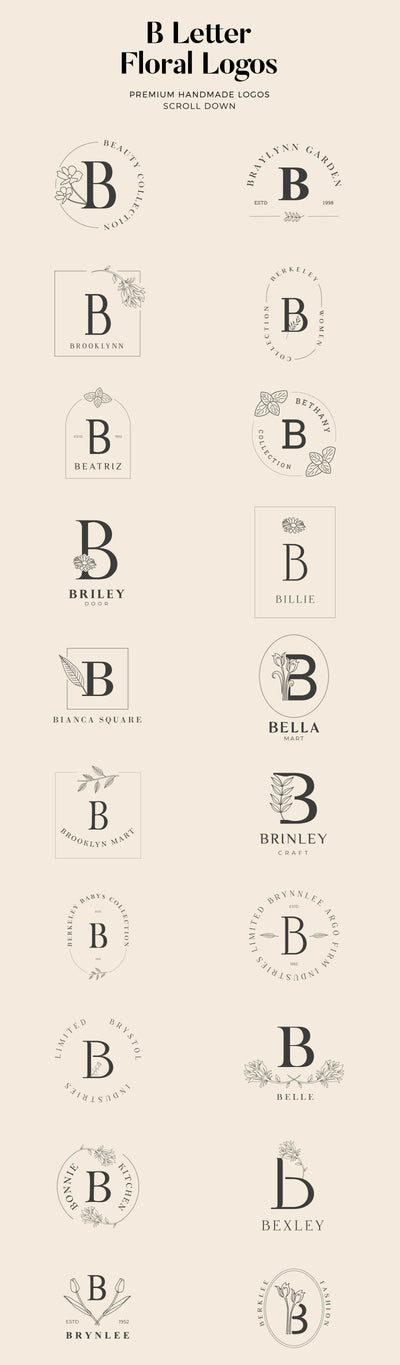 520 A to Z Floral Handmade Logos Bundle