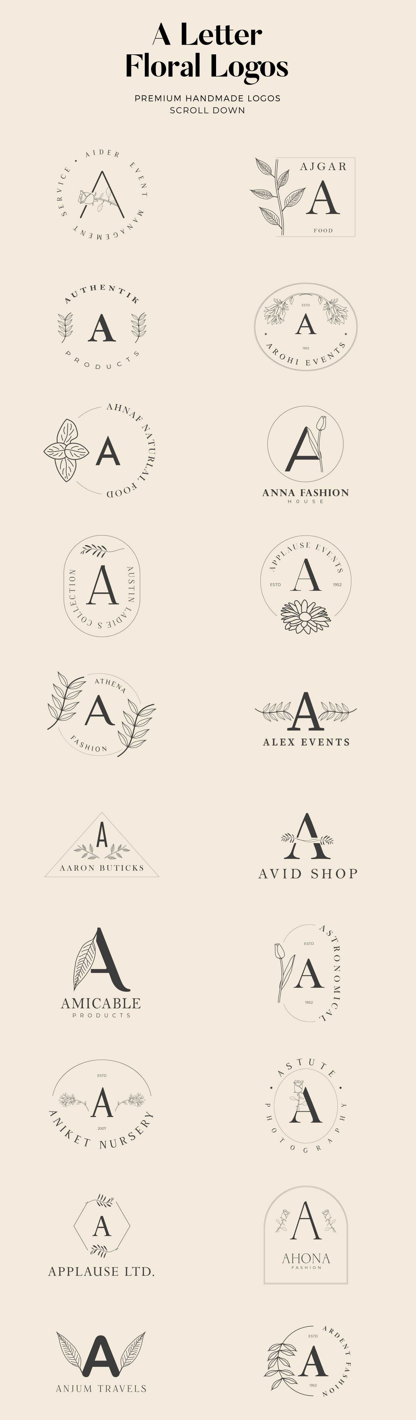 520 A to Z Floral Handmade Logos Bundle