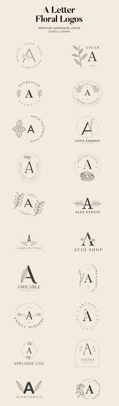 520 A to Z Floral Handmade Logos Bundle