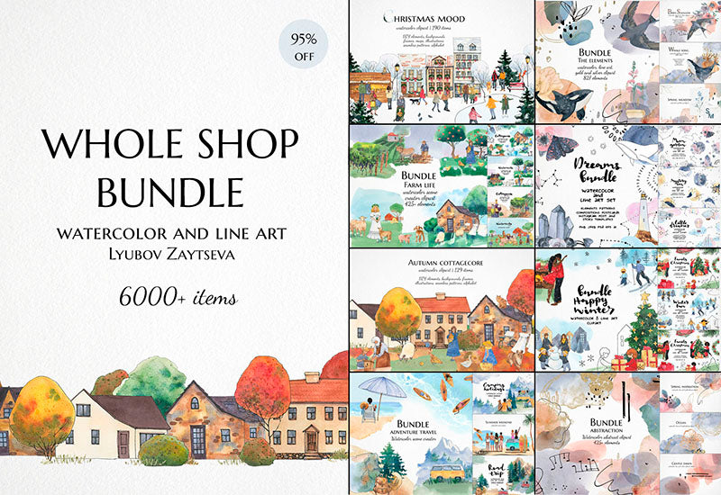 6000+ Watercolor And Line Art Bundle - Artixty